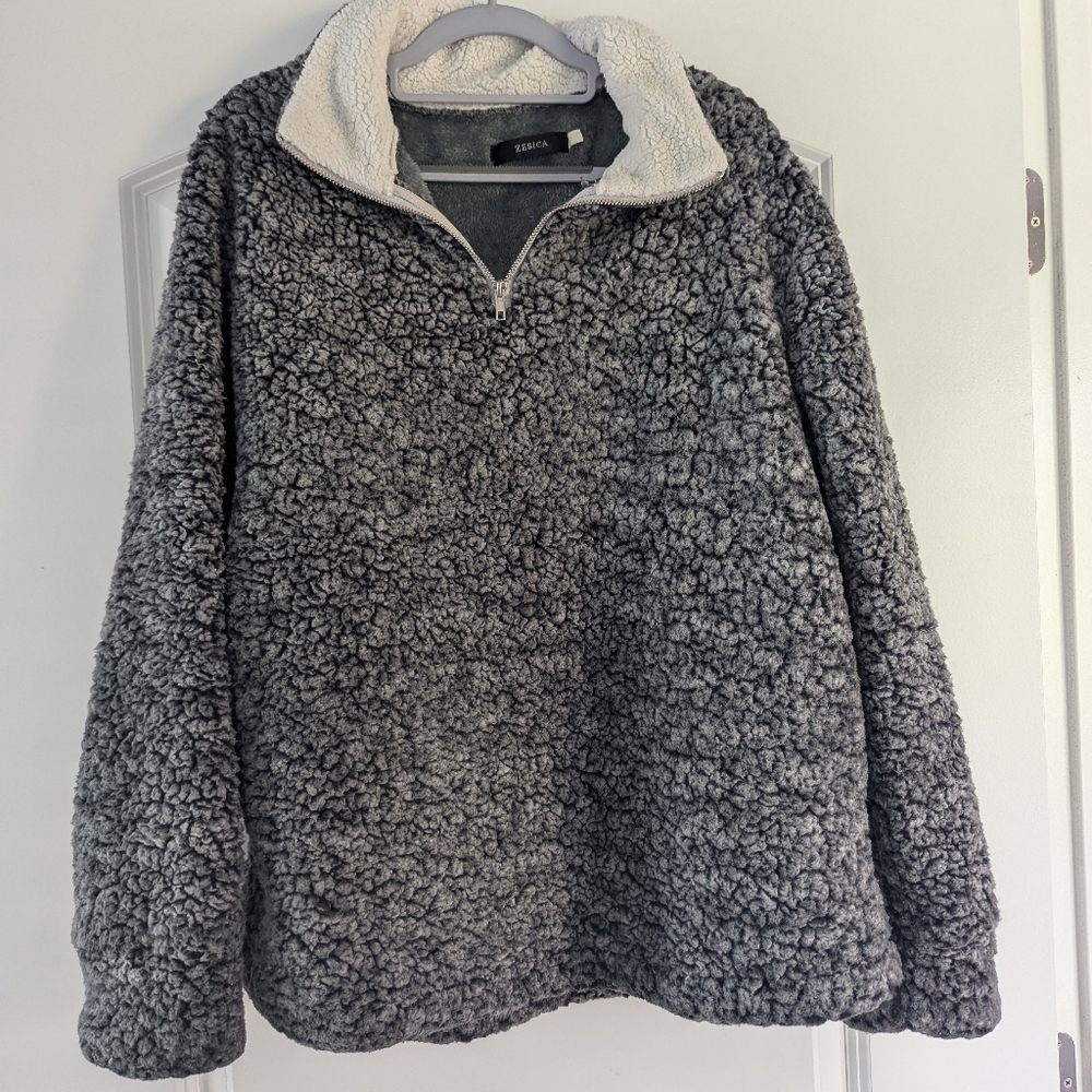 Cozy Sherpa Zip-Up Sweater - Gray